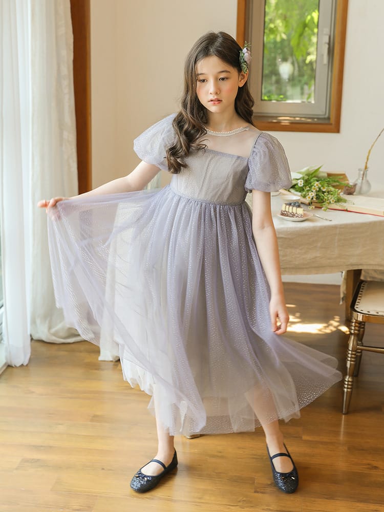 韓国 子供服 キッズ ドレス パープル ドット柄 女の子 半袖 春夏 キッズ ワンピース カジュアル ワンピース レース チュール ワンピース おしゃれ ワンピース 可愛い 韓国風 プリンセス ガールズ 110cm ～ 160cm