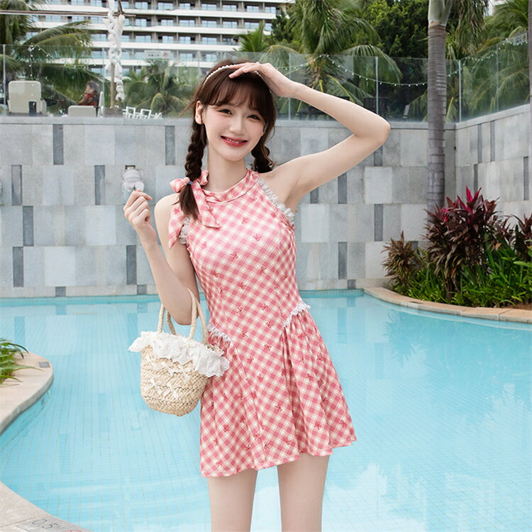 体型カバー 水着 ワンピース レディース 高校生 露出控えめ フリル メッシュ 小胸 チェック柄 韓国 水着 レディース 夏 温泉 可愛い 20代 30代 ピンク みずぎ 大人 プール 海水浴 ビーチ ファション お洒落 水着 サマー用