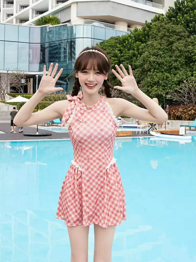 体型カバー 水着 ワンピース レディース 高校生 露出控えめ フリル メッシュ 小胸 チェック柄 韓国 水着 レディース 夏 温泉 可愛い 20代 30代 ピンク みずぎ 大人 プール 海水浴 ビーチ ファション お洒落 水着 サマー用