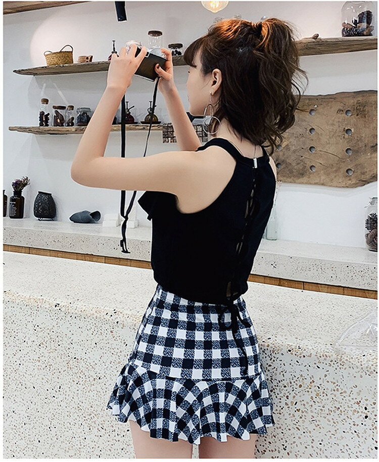 水着 レディース 体型カバー 露出控え ビスチェ レディース水着 タンキニ セパレート オトナ女子 みずぎ 韓国ファッション チェック柄 小胸も安心 海 プール リゾート 旅行 送料無料