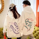 ペア カップル ペアルック カップル パーカー プリント 熊 兎 黒 白 秋冬春 ペアお揃い 派手 レディース メンズ ファション 写真撮り プレゼント おしゃ...