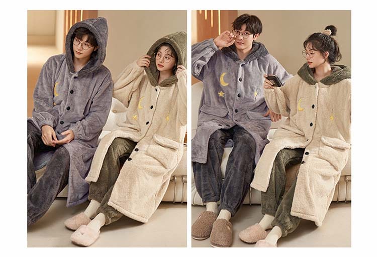 カップル ペア パジャマ ナイトガウン 月 韓国風 可愛い フランネル ペアルック パジャマ 裏起毛 冬 ふわふわ 上下セット 長袖 寝巻き ボタン 春秋冬 日常 プレゼント ルームウェア 部屋着 ペア メンズ レディース リンクコーデ 裏起毛付き 暖かい きれいめ M-3XL