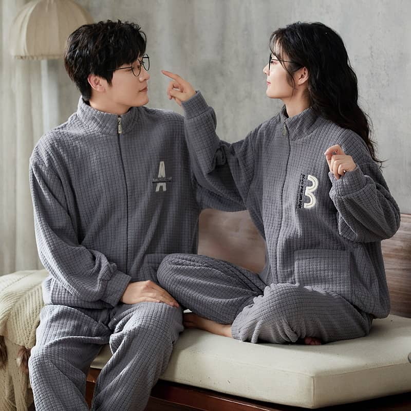 パジャマ ルームウェア レディース メンズ 男女 秋 冬 厚手 フラノ ペアルック カップル 2着セット 前開き 長袖 防寒 部屋着 お揃い 大きいサイズ パジャマ セットアップ 結婚祝い プレゼント