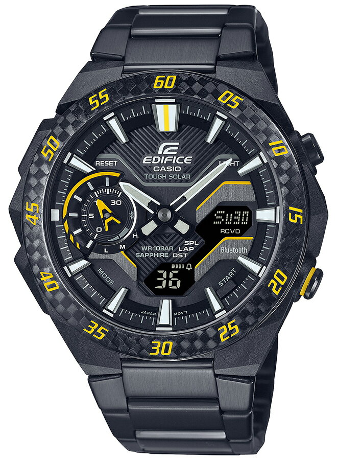 【20時〜ポイント最大55倍＆10%OFFクーポンは21日9:59迄！】カシオ エディフィス ウインドフロウ イエローアクセント ECB-2200YRC-1A9JF メンズ 腕時計 ソーラー Bluetooth メタルバンド ブラック