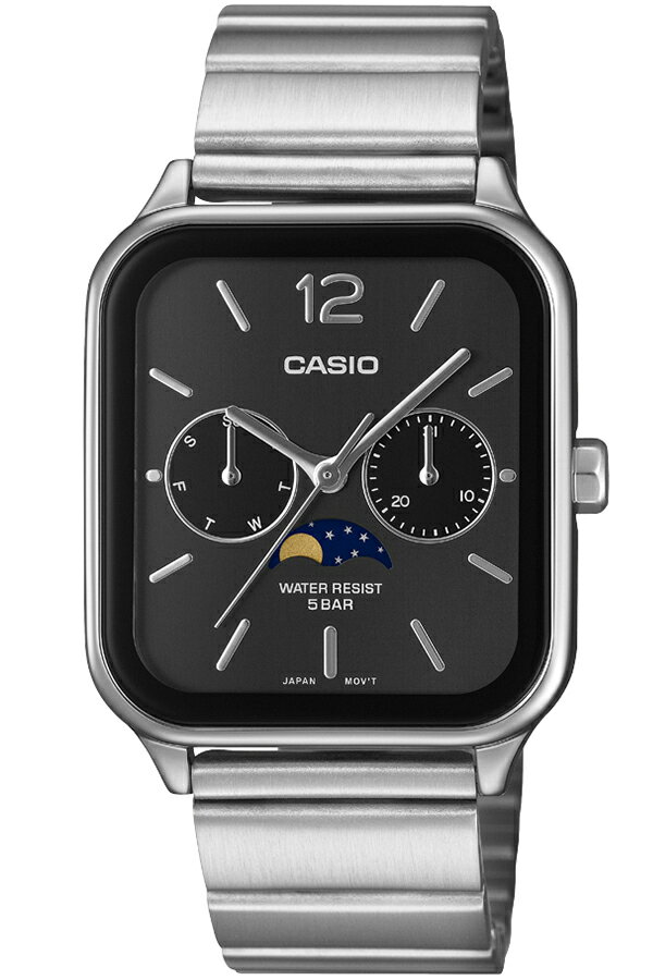 《10月17日発売/予約》カシオ コレクション 角型 ムーンフェイズ MTP-M305D-1AJF メンズ レディース 時計 電池式 アナログ ブラックダイヤル 国内正規品