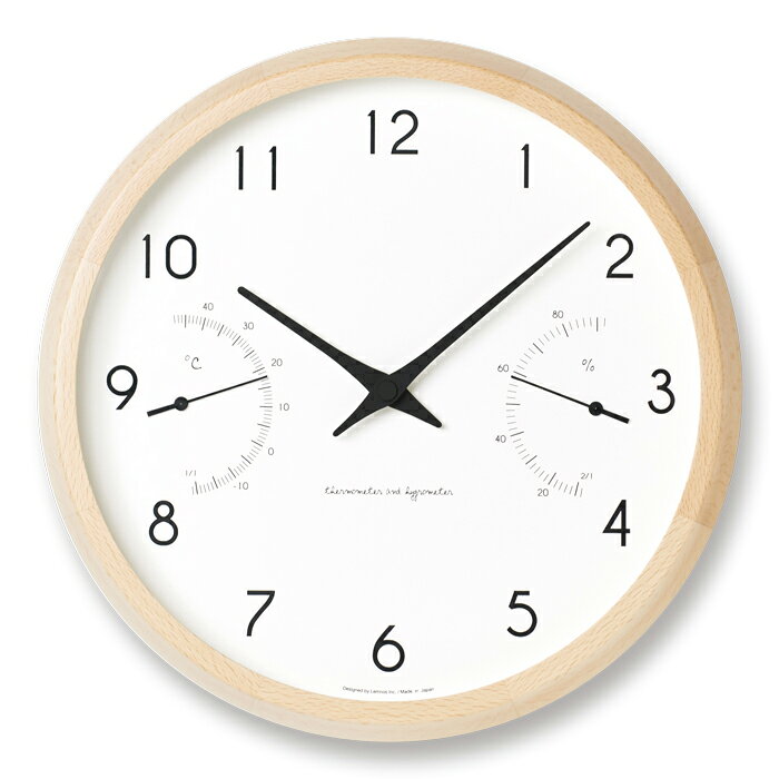 【20時〜ポイント最大54倍&最大2000円OFFクーポン】タカタレムノス カンパーニュ エール 掛時計 クロック ナチュラル 温湿度計 ホワイト シンプル Lemnos Campagne air PC17-05NT インテリア アラビア数字 [2]