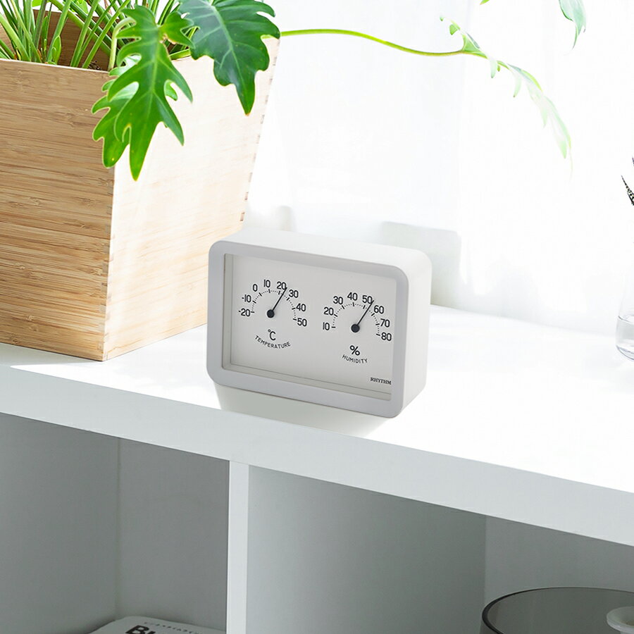 【ポイント最大58倍＆最大2000円OFFクーポン】リズム プラス Aシリーズ 掛置兼用 温湿度計 A6サイズ ホワイト 9CZ204SR03 インテリア