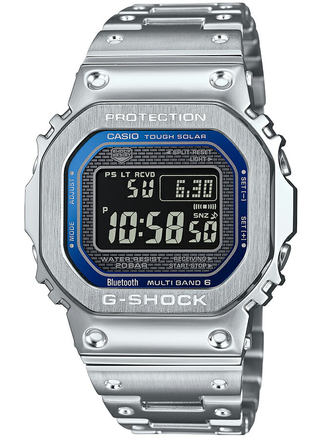 G-SHOCK FULL METAL フルメタル ブルーアクセント GMW-B5000D-2JF メンズ 腕時計 電波ソーラー Bluetooth シルバー 反転液晶 国内正規品 カシオ 日本製 2