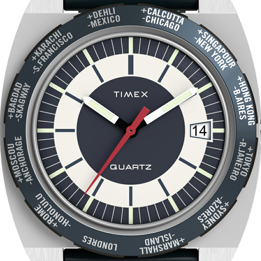 【1日はポイント最大41倍＆10%OFFクーポン】タイメックス Q TIMEX 1972 ワールドタイム 復刻モデル TW2Y31400 メンズ 腕時計 クオーツ 電池式 ブルー 革ベルト
