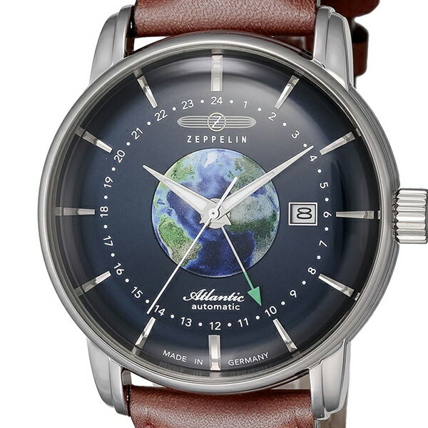 【20時〜ポイント最大52倍＆最大2000円OFFクーポン】ツェッペリン ATLANTIC アトランティック GMT 8468-3 メンズ 腕時計 自動巻き 機械式 革ベルト ブループラネット 地球