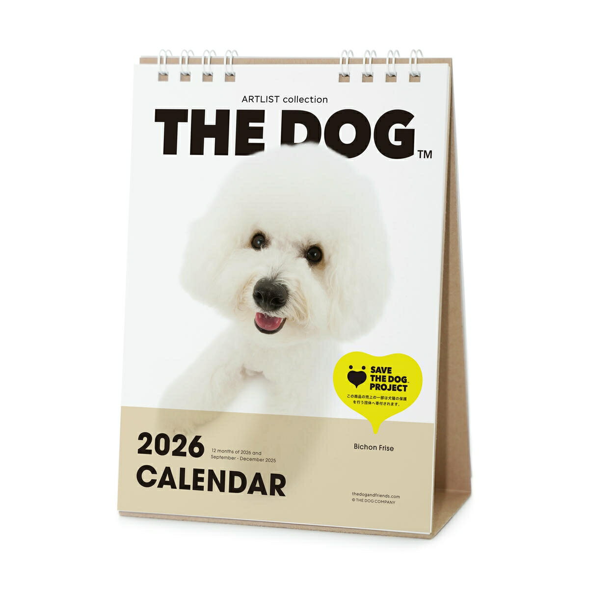 THE DOG 2026年 卓上カレンダー（ビション・フリーゼ)リング式 魚眼レンズ オリジナルシール付き 動物 ..