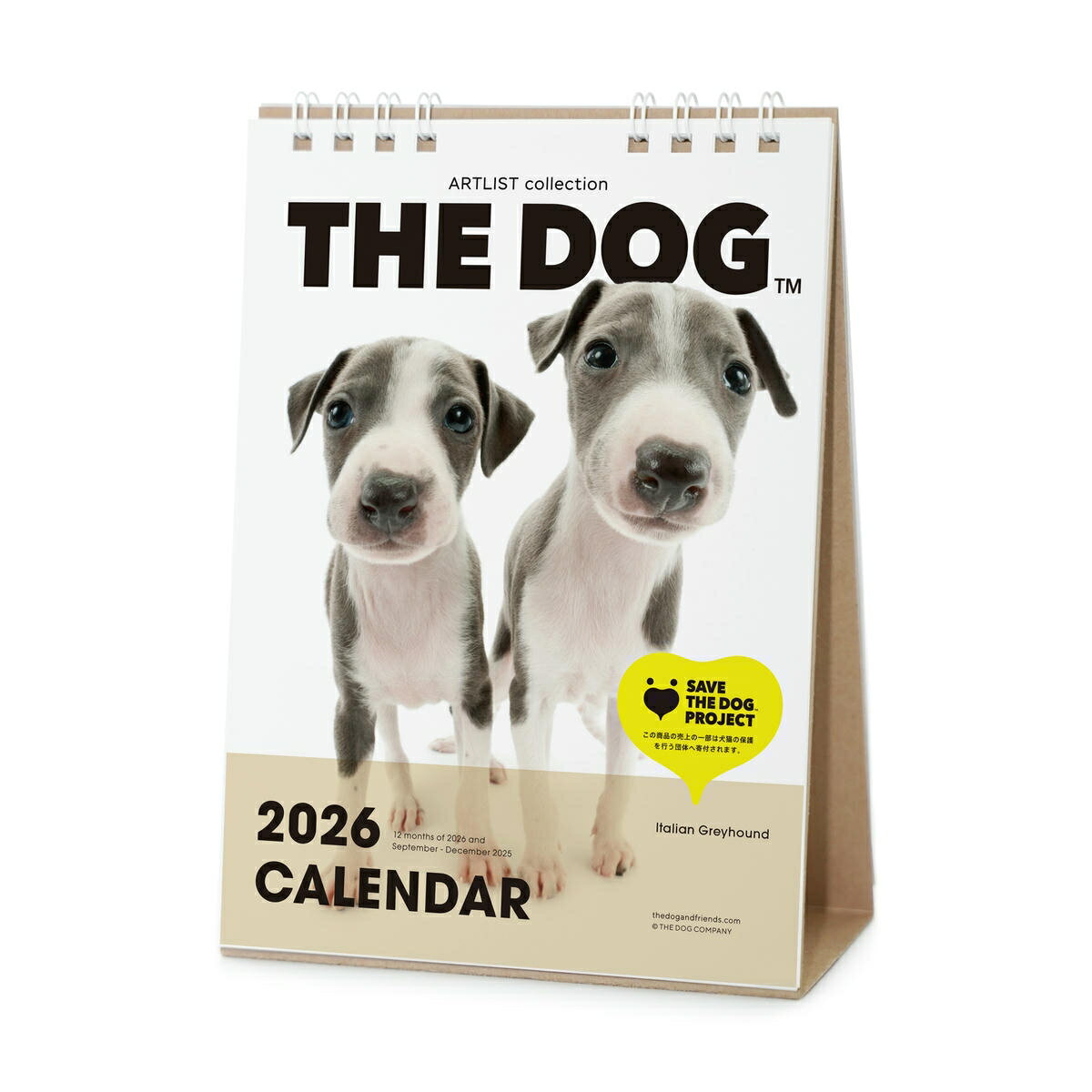 THE DOG 2026年 卓上カレンダー(イタリアン・グレイハウンド)リング式 魚眼レンズ オリジナルシール付き 動物 いぬ イヌ 犬【THE DOG公式ストア】