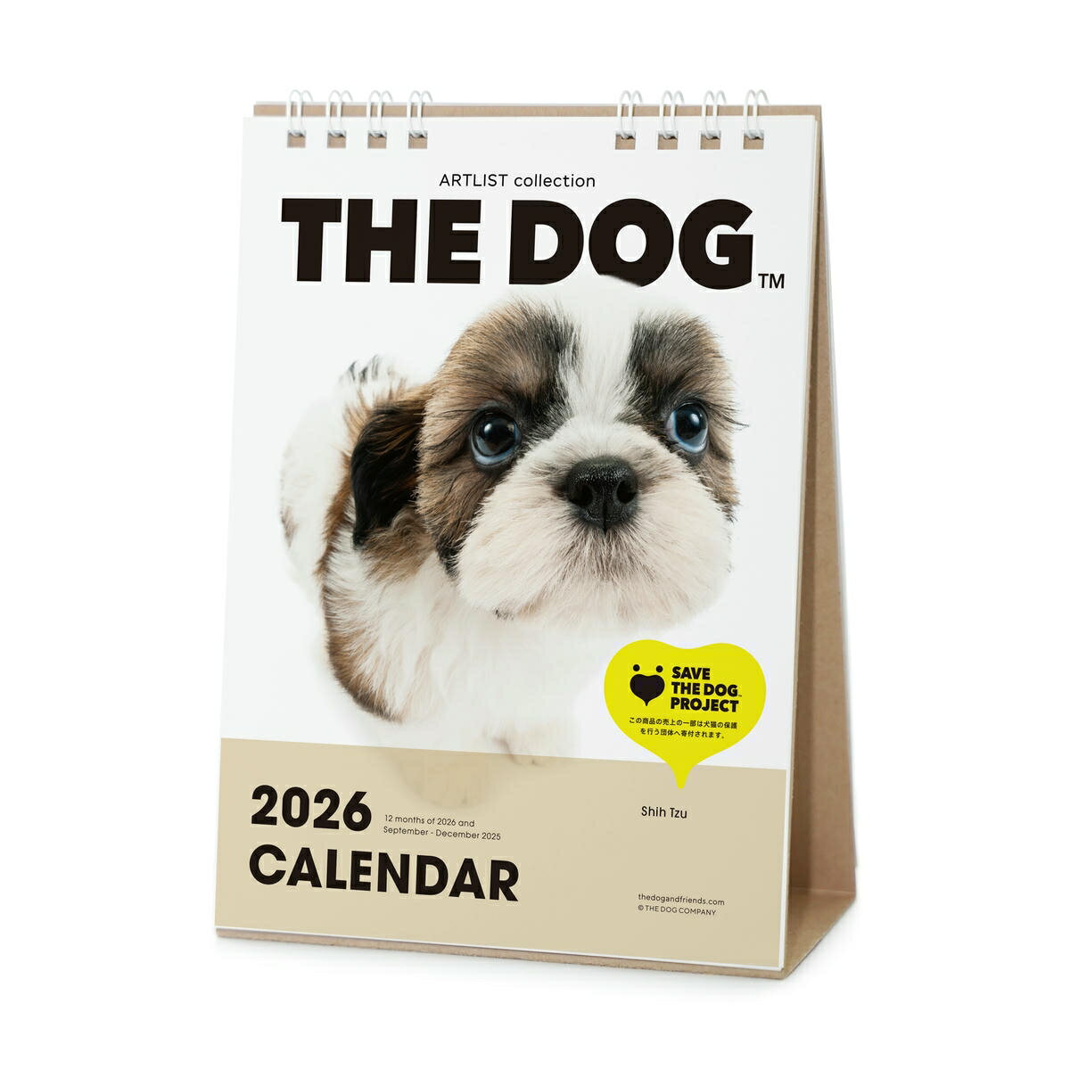 THE DOG 2026年 卓上カレンダー（シー・ズー)リング式 魚眼レンズ オリジナルシール付き 動物 いぬ イ..