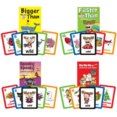 送料無料！比較級を学ぶカードゲーム【Bigger Than, Faster Than, Spooky Spooky Halloween, Ho Ho Ho Christmasカードゲームセット】子ども英会話レッスンにおすすめ！のサムネイル