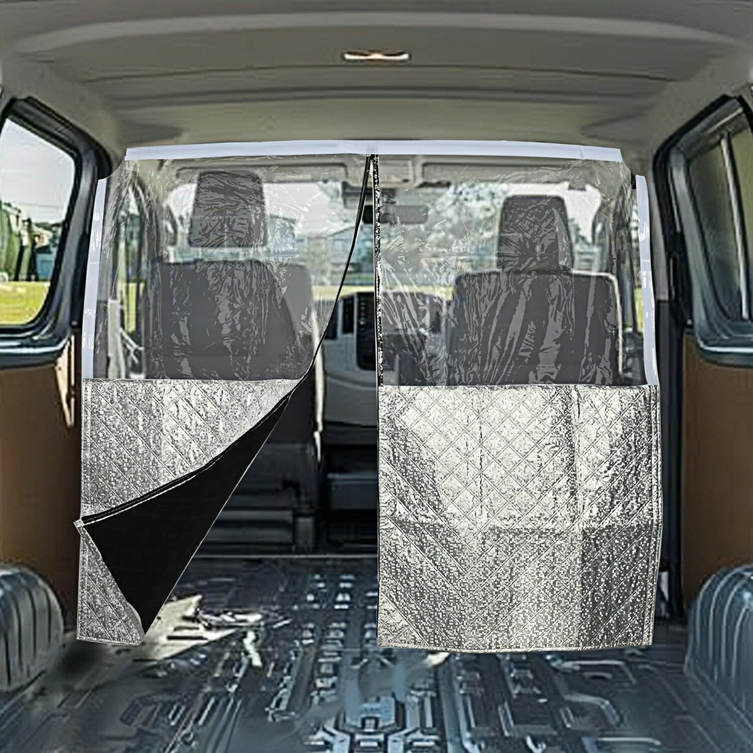 【新製品 300円OFF 配布中！】 車内 仕切り 車用間仕切りカーテン 透明 両面ジッパー 車内 パーテーション 開閉自由 車用間仕切り 透明シート エアコン効率 飛沫防止 分煙 日焼け防止と断熱 フィルム 汎用 タクシー 軽自動車 ワンボックス ミニバン用 (幅155×高さ140CM)