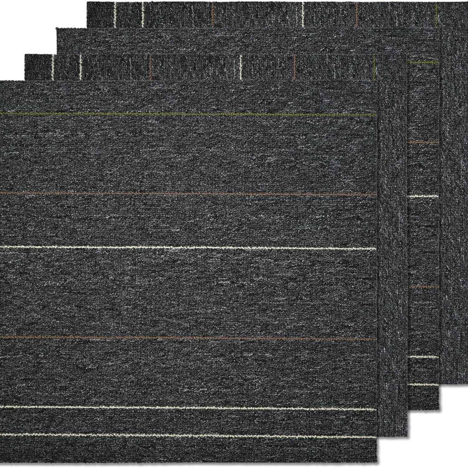 Rakuten - ＼10%OFFクーポン ＆ お買い物マラソン！／ カーペットタイル 20 枚セット 50.8×50.8cm ダークグレー ストライプ 商業用 強力耐久 カット可能 洗える 滑り止め 防音 床保護 ホーム オフィス ホテル兼用