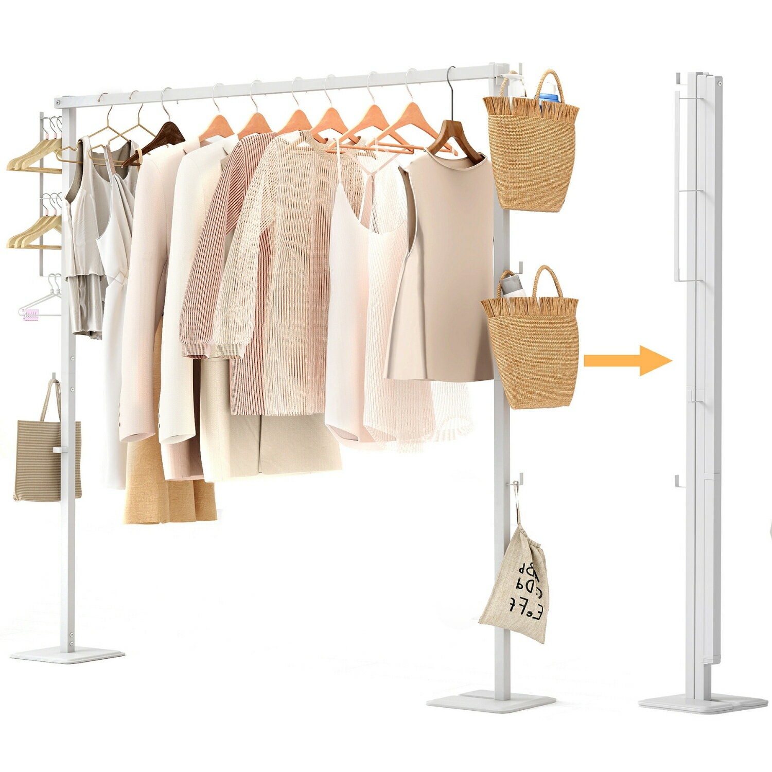 ＼10%OFFクーポン ＆ お買い物マラソン！／ 折り畳み 室内物干し ホワイト 物干しスタンド 使用時W175×D25×H160cm 収納時コンパクト 組み立て簡単 洗濯物干しラック ハンガーパイプ150cm シーツ布団干し可能 部屋干し 物干し竿 部屋干しラック 洗濯物干し