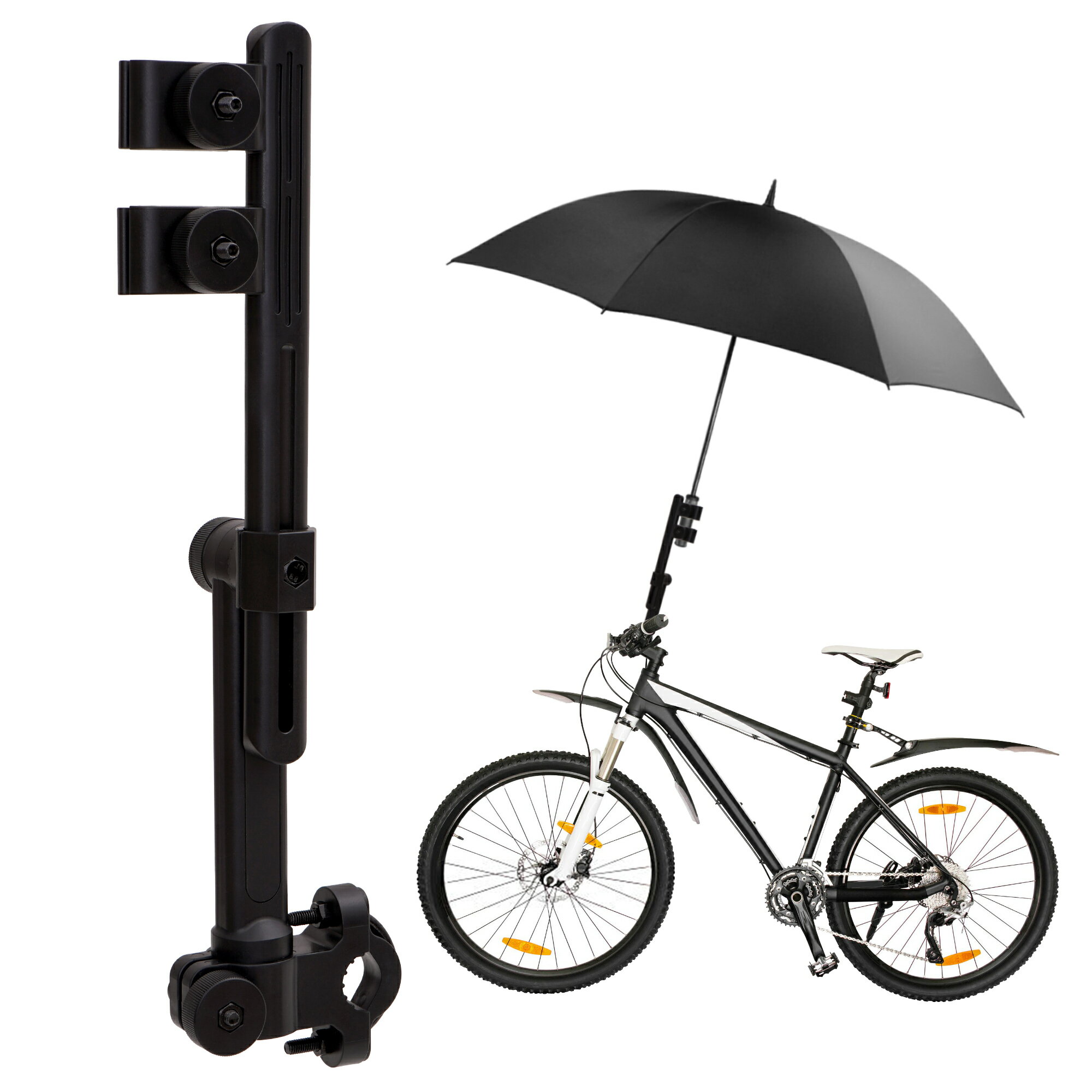 Rakuten - ＼10%OFFクーポン ＆ お買い物マラソン！／ 雨具 自転車 傘ホルダー さすべえ ライディング用 傘スタンド 折りたたみ伸縮可能 ベビーカー用雨傘固定具 雨の日に傘を差したり日差しを遮ったり紫外線を防いだりするのに適しています 電動自転車やベビーカーなど 黒色 二つ折り