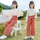 韓国子供服 女の子 セットアップ キッズ 長袖 春服 2点セット Tシャツ ワイドパンツ パンツセット 長パンツ ロングパンツ 長ズボン 学院風 セーラー風 おしゃれ 上下セット 普段着 カジュアル 大きいサイズ おしゃれ ファッション 子供 子ども ガールズ ジュニア ガールズ