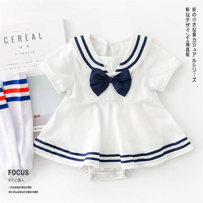ベビーワンピース 女の子 ロンパース オールインワン ワンピース ベビー服 制服 セーラー風 シンプル 子供服 半袖 夏 退院 結婚式 出産祝い 百日祝い 誕生日 プレゼント 赤ちゃん 新生児 66cm 73cm 80cm 90cm
