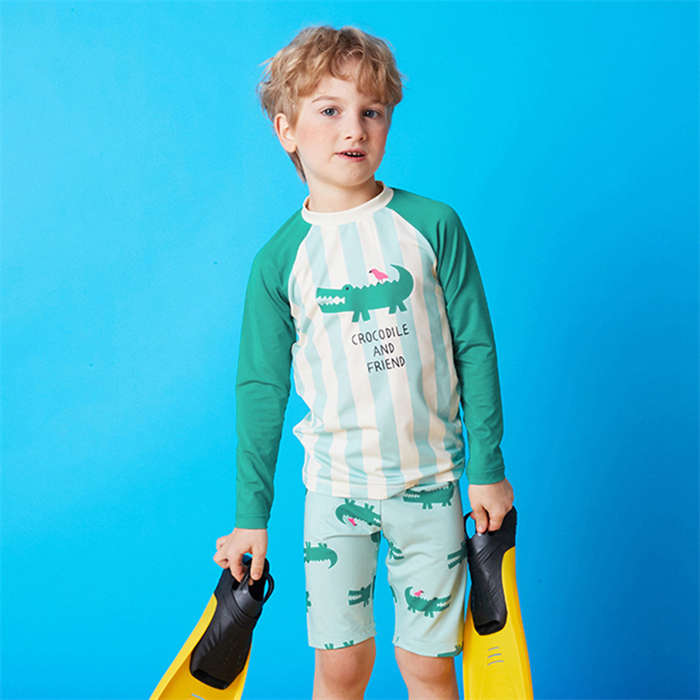 子供水着 セパレート 男の子 水着 キッズ水着 長袖 可愛い スイムウェア 上下セット 2点セット UVカッ..