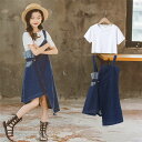 子供服 セットアップ 女の子 サロペットワンピース キッズワンピース ワンピースセット 吊りワンピース イレギュラー裾 半袖 2点セット ワンピース Tシャツ ...