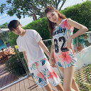 水着ペア カップル 水着 レディース水着 メンズ水着 ビキニ ビーチ水着 花柄 セパレート 4点セット ビーチパンツ カップルお揃い 体型カバー カップル セッ...