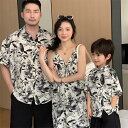 親子 ペアルック アロハシャツ メンズ レディース アロハワンピース 半袖シャツ キャミソール ロングワンピース 花柄ワンピース 袖なし 親子コーデ 親子ペアルック 親子服 リンクコーデ 親子セット 夏服 家族お揃い 親子お揃い 親子ペア 男の子 女の子 子供服 ママ パパ