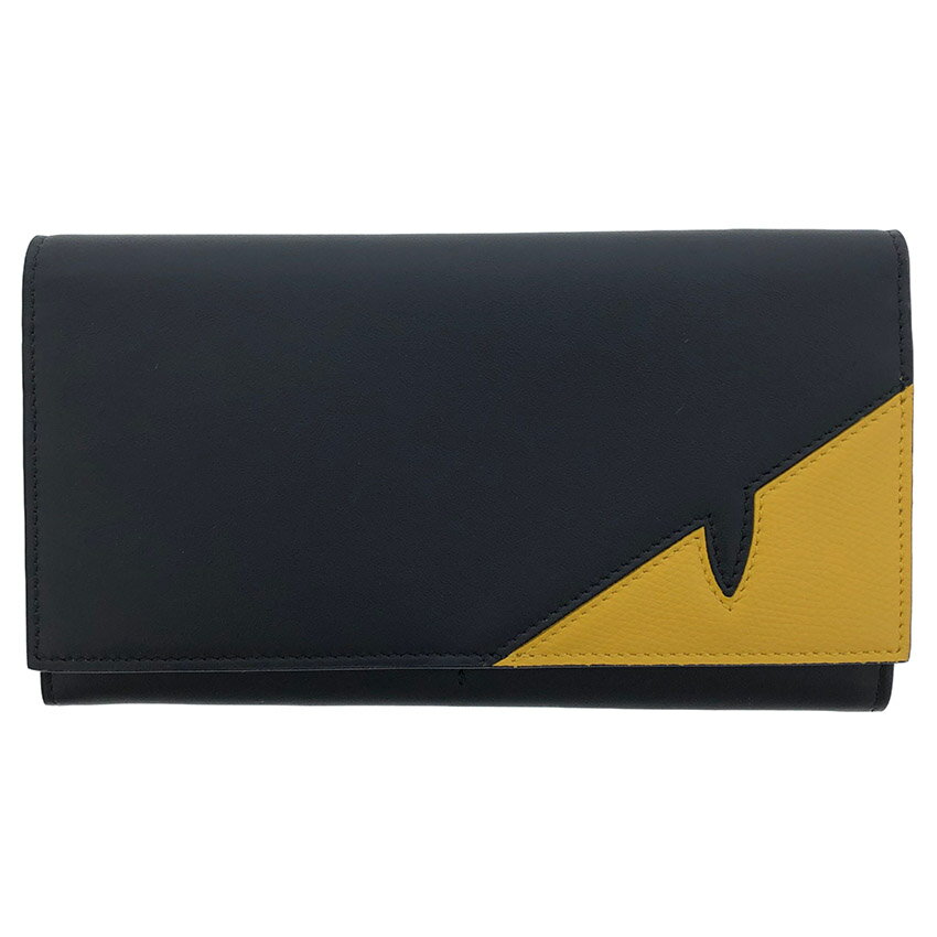 【ポイント2倍！お買い物マラソン8/2 20時から】【中古】フェンディ FENDI モンスター 二つ折り ウォレット ブラック イエロー 7M0264A92ZA 財布 長財布 ギフト プレゼント ご褒美 夏 ボーナス お中元 ザ・ゴールド