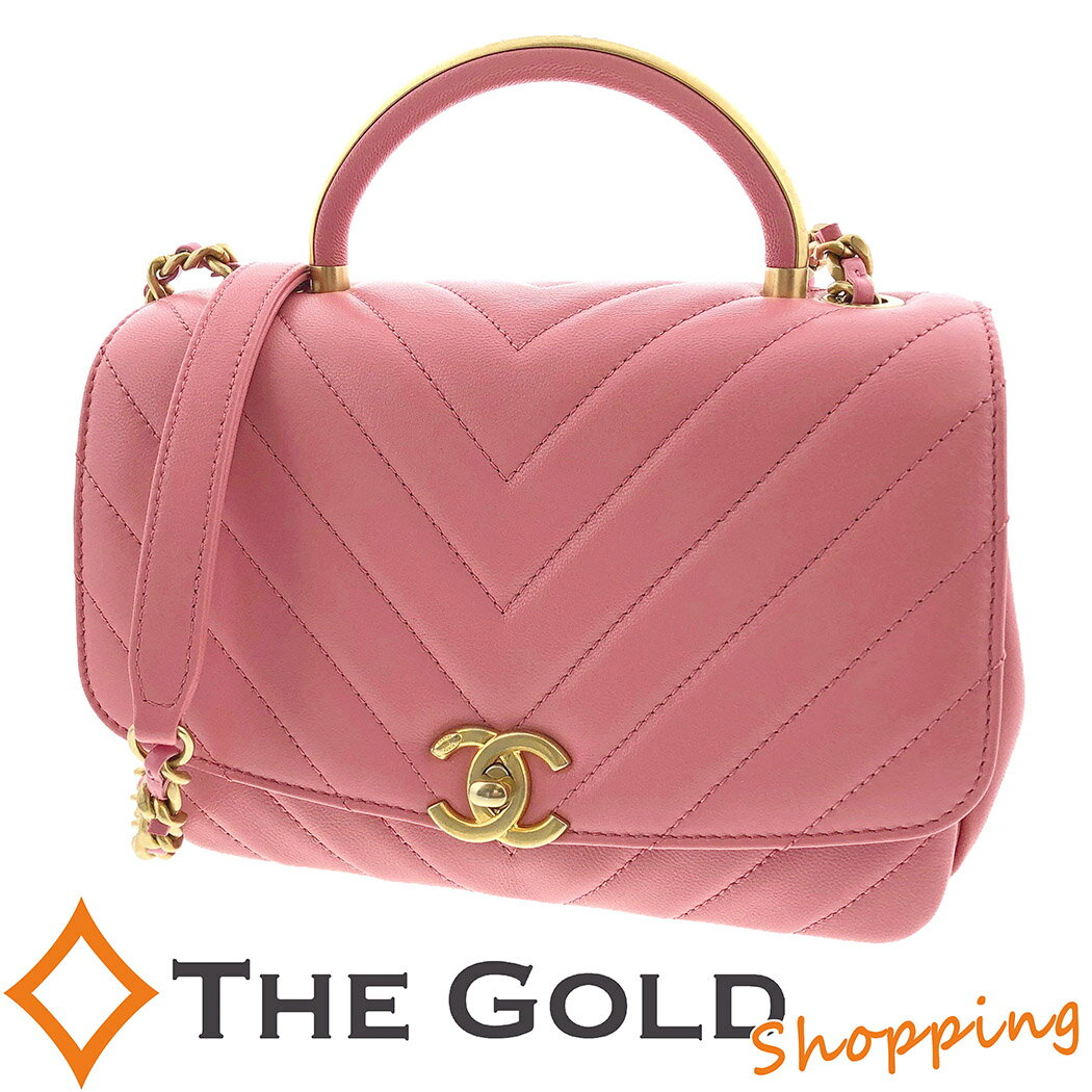 シャネル■ココハンドル チェーンショルダー バッグ 21cm Vステッチ シェブロン ピンク レザー 肩掛け CHANEL 2WAY トップハンドル ハンドバッグ【中古】のサムネイル