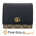 GUCCI ミディアム ウォレット 598587 GGマーモント ダブルG GGスプリーム ベージュ ブラック 黒 グッチ 二つ折り財布【中古】 p2404