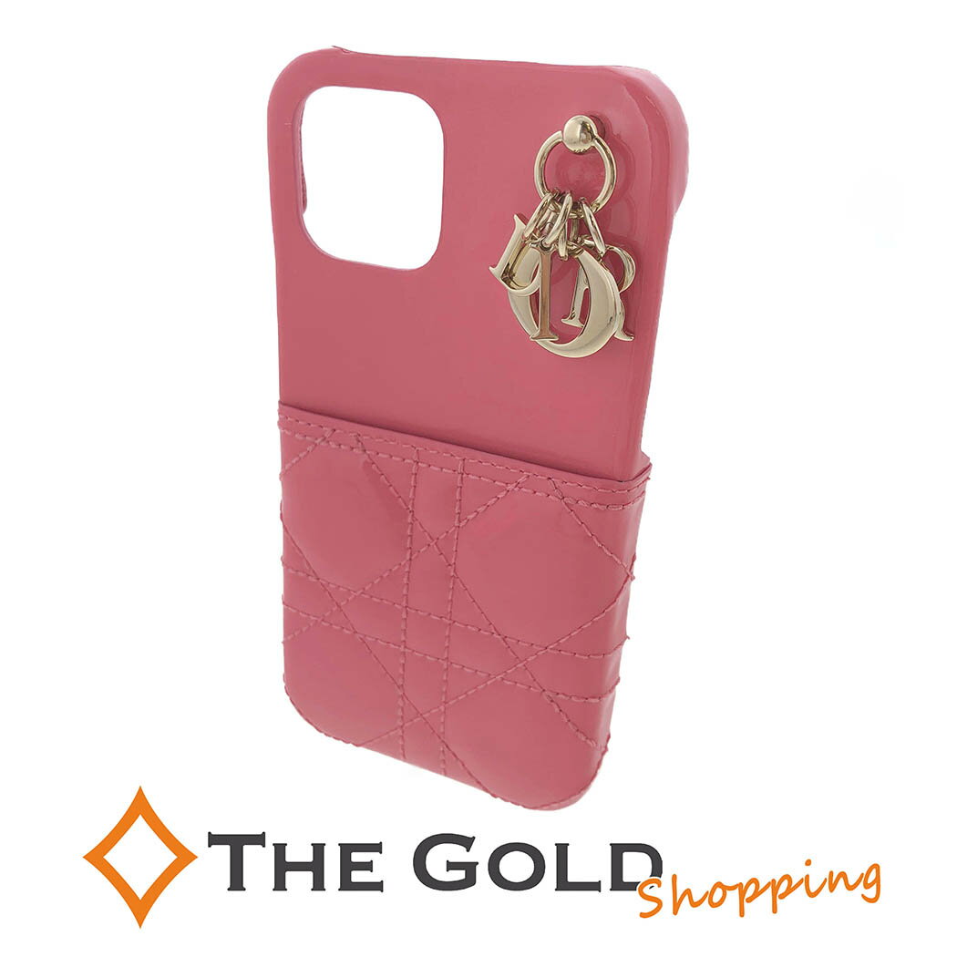 Christian Dior iPhone12・12Proケース 47-MA-1211 カナージュ エナメル パテントレザー ピンク ロゴチャーム クリスチャンディオール 【中古】のサムネイル