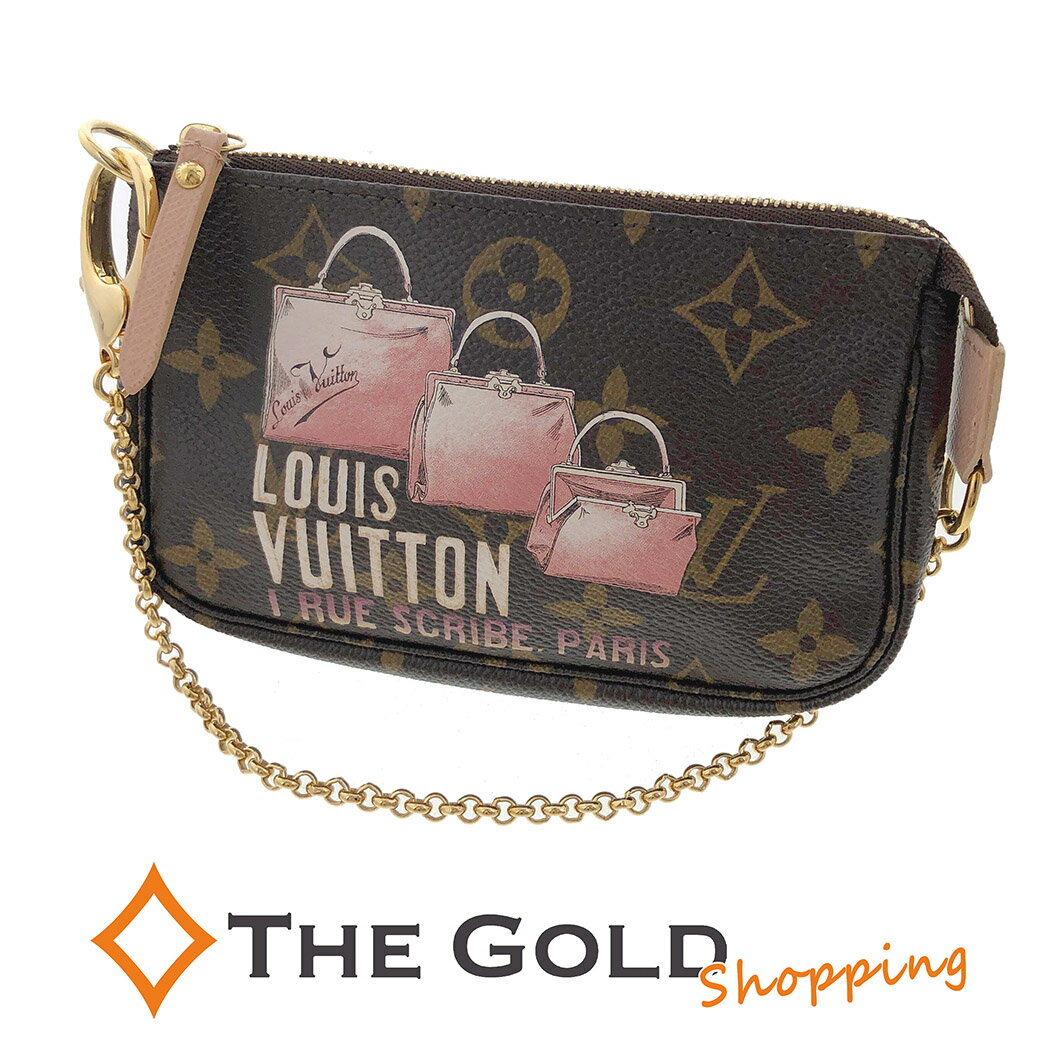 楽天THE GOLD ショッピングLOUIS VUITTON ミニポシェットアクセソワール トランク M60245 モノグラム ブラウン ピンク トランク プリント アクセサリーポーチ チェーン ハンドバッグ茶 ルイヴィトン 【中古】