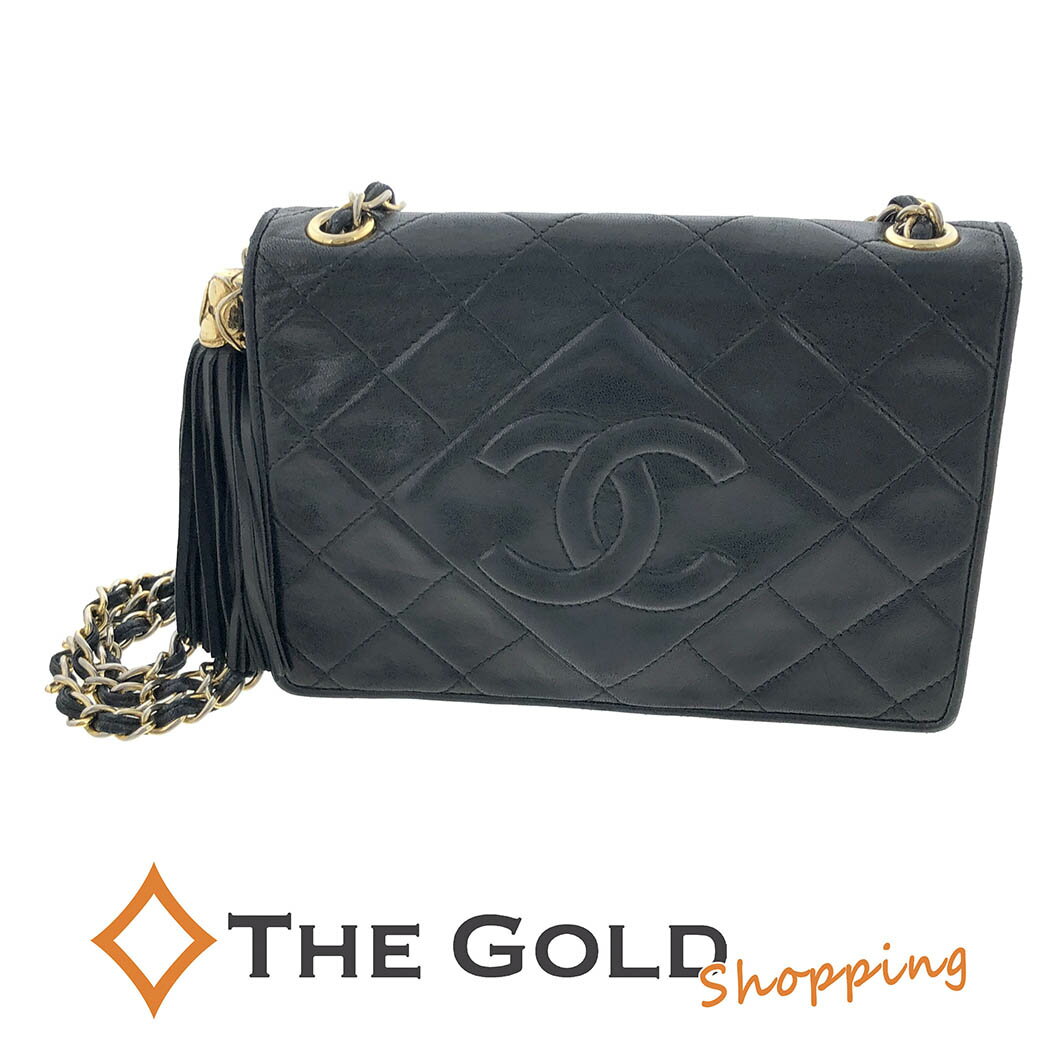 CHANEL フリンジ チェーンショルダーバッグ ラムスキン ココマーク ブラック ゴールド金具 レディース シャネル 【中古】