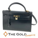 HERMES ケリー32 〇U 1991年 ボックスカーフ ブラック ゴールド金具 レディース エルメス 【中古】