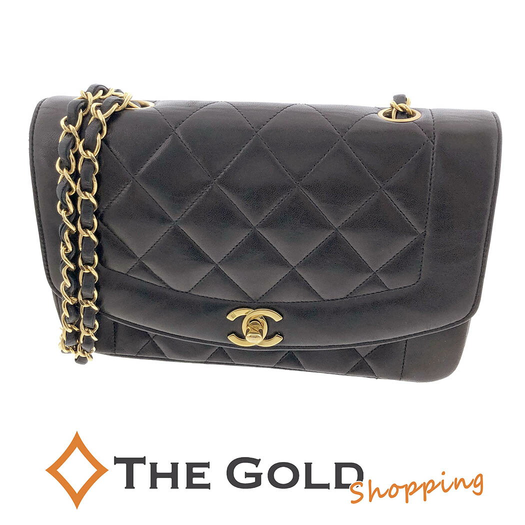シャネル ダイアナフラップ チェーンショルダーバッグ 22cm マトラッセ ラムスキン ブラック ゴールド金具 ヴィンテージ レディース CHANEL 【中古】 p2507