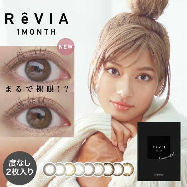 カラコン 1ヶ月 ReVIA レヴィア ワンマンス カラー 度なし 1箱2枚 【メール便送料無料】（ ローラ DIA14.1mm ブラウン ブラック グレー ナチュラル ハーフ）