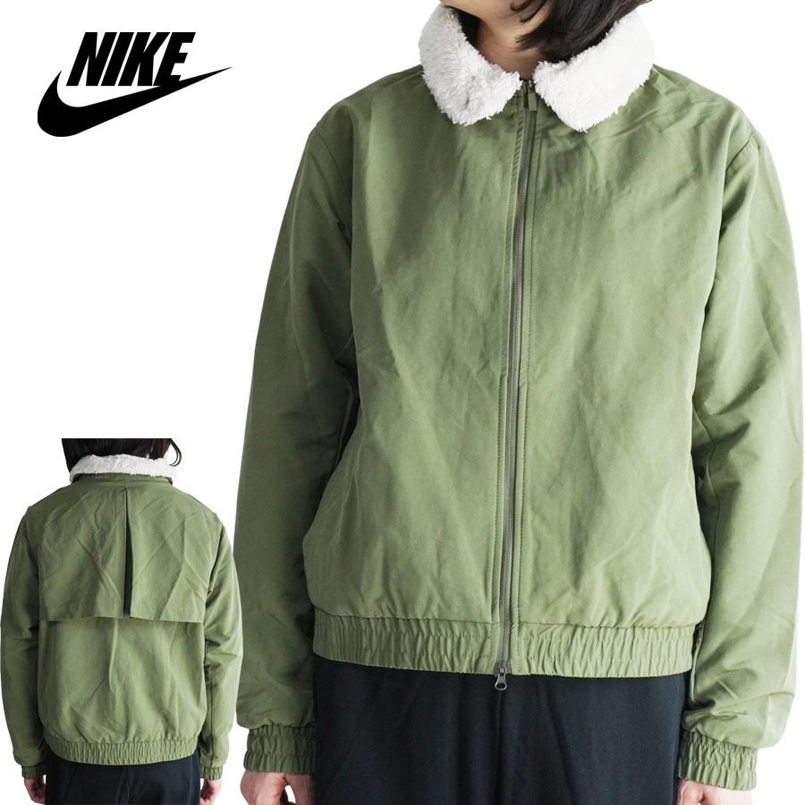 ナイキ NIKEレディース ジャケットSHIELD BOMBER JACKET シールドボンバージャケットOLIVE(オリーブ)カーキ 白 ホワイト ボア ファー ミリタリー