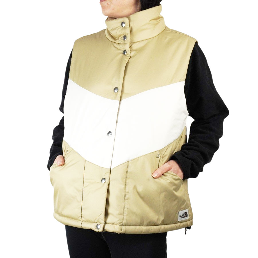 ノースフェイスTHE NORTH FACE レディース ベストUSA企画 日本未入荷W SYLVESTER VESTウィメンズ シルベスターベストHAWTHONEKHAKI/VINTAGEWHITE(ベージュ/ホワイト)白 軽量 キルティング ダウン 中綿