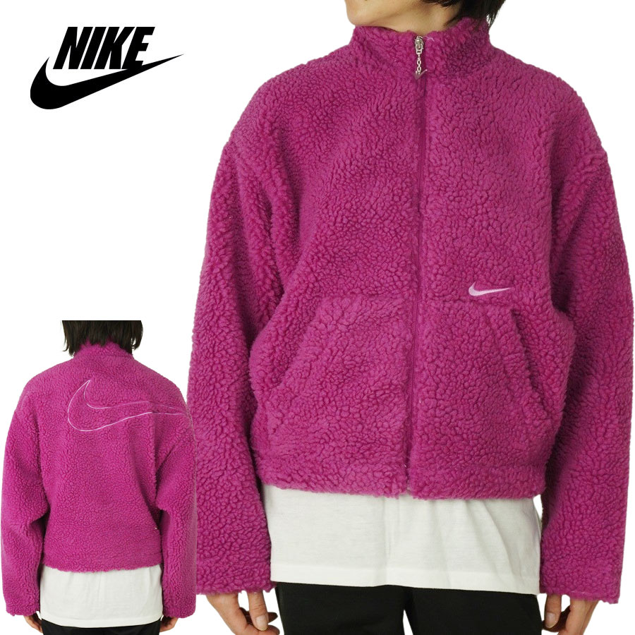 ナイキ ボアジャケット レディース NIKE ナイキレディース ボアジャケットSHERPA ACTIVE SWOOSH CROPPED JACKETスウッシュ クロップ ジャケットPINK（ピンク）フリース ロゴ 刺繍