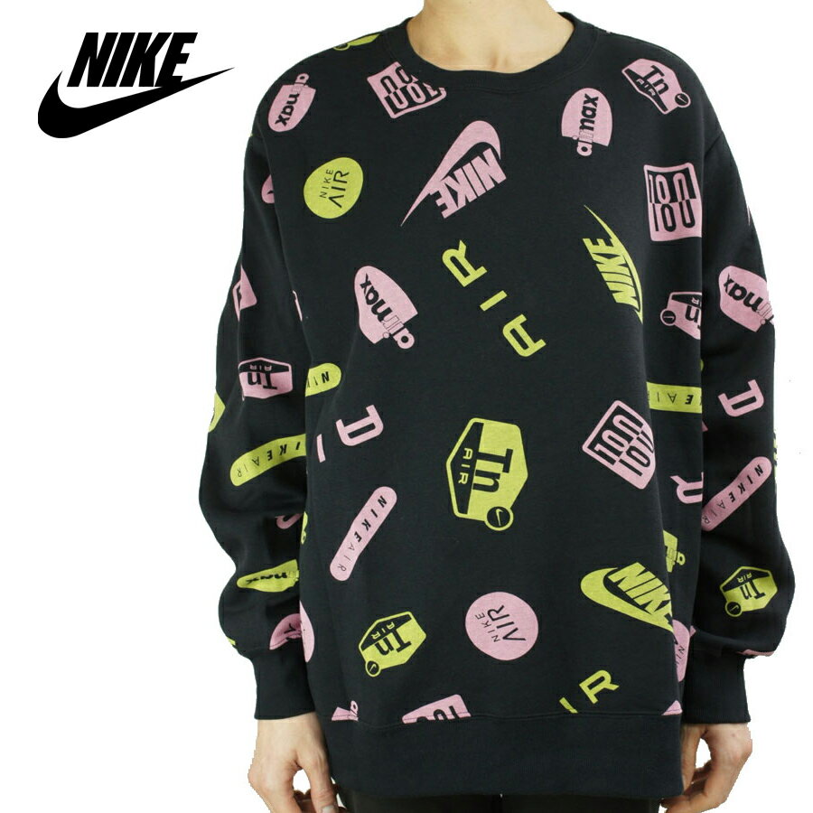 ナイキ NIKEレディース プルオーバースエットAV8340 NIKE AIR LOGO PO SWEATエアーロゴプルオーバースエットBLACK(ブラック）オーバーサイズ スウェット 黒 白 ピンク イエロー