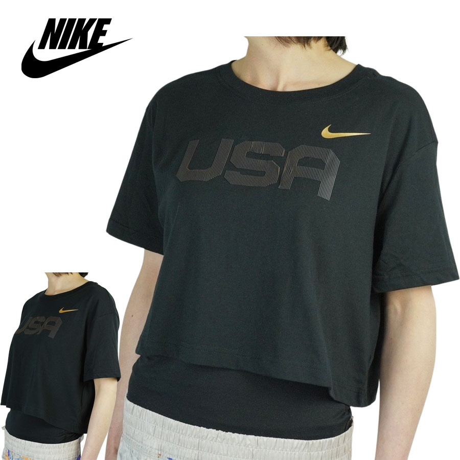 【クリックポスト発送】NIKE ナイキレディース TシャツCQ4271 TEAM USA CROP TEEBLACK(ブラック)黒 ゴールド 金色 ストリート ロゴ スポーツ オリンピックのサムネイル