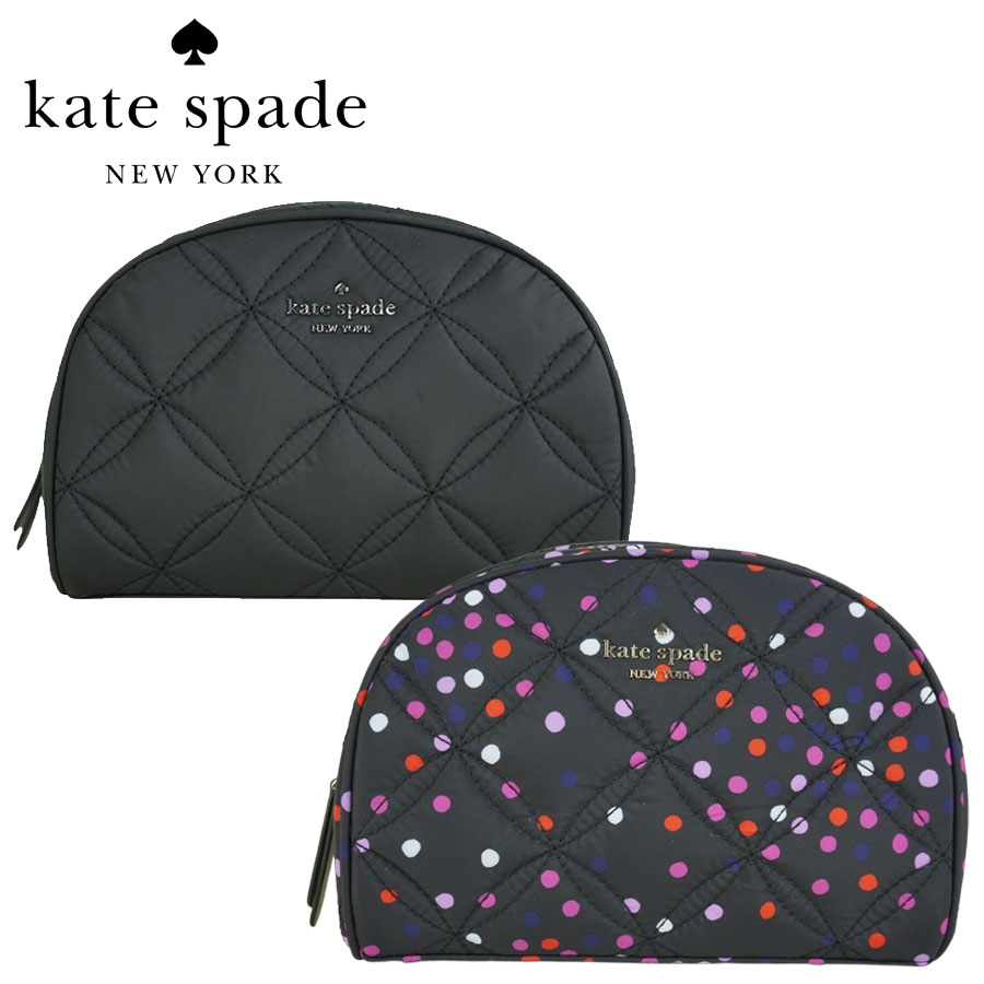 ケイトスペード KATE SPADEMEDIUM DOME COSMETIC JAE QUILTEDミディアム ドーム コスメティック キルティングBLACK (ブラック) MULTI(マルチ)レディース コスメポーチ 化粧品入れ ナイロン 水玉 ドット 黒 赤 ピンク