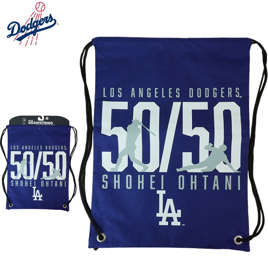 大谷翔平 ナップサック クリックポスト対応可FOCO MLB 公式アイテム ロサンゼルス・ドジャース 50/50 ナップサック50 50 DRAWSTRING BAG男女兼用 ジムサック ワークアウトメンズ レディース 青 白 グレー スポーツ ロゴ 野球
