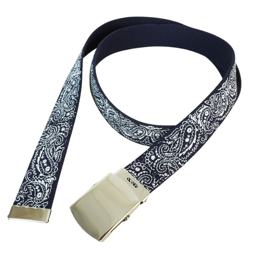 THE MATERIAL WORLDのベルト BELTガチャベルトPAUSLEY ペイズリー 総柄 シルバーバックル男女兼用 ユニセックス紺 白 ネイビー ホワイトストリートHIPHOP ブリンブリンベルト ラッパー｜アングル2