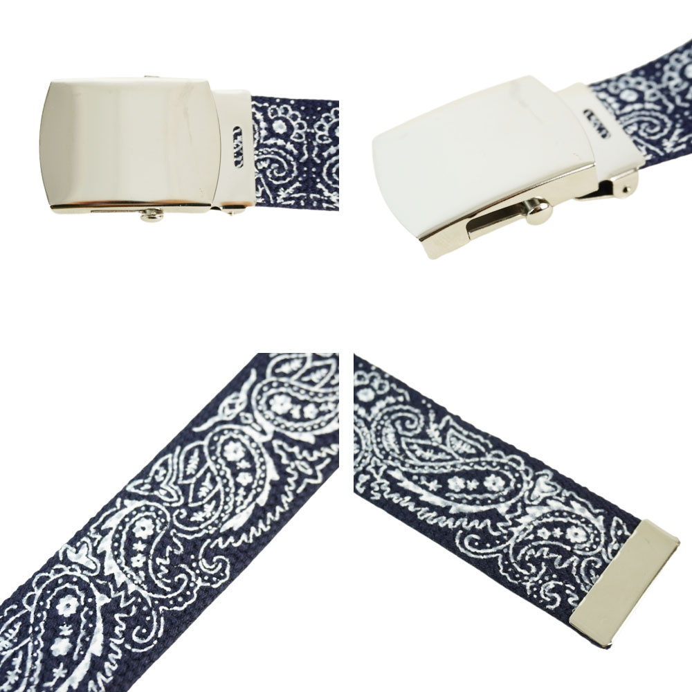 THE MATERIAL WORLDのベルト BELTガチャベルトPAUSLEY ペイズリー 総柄 シルバーバックル男女兼用 ユニセックス紺 白 ネイビー ホワイトストリートHIPHOP ブリンブリンベルト ラッパー｜アングル3