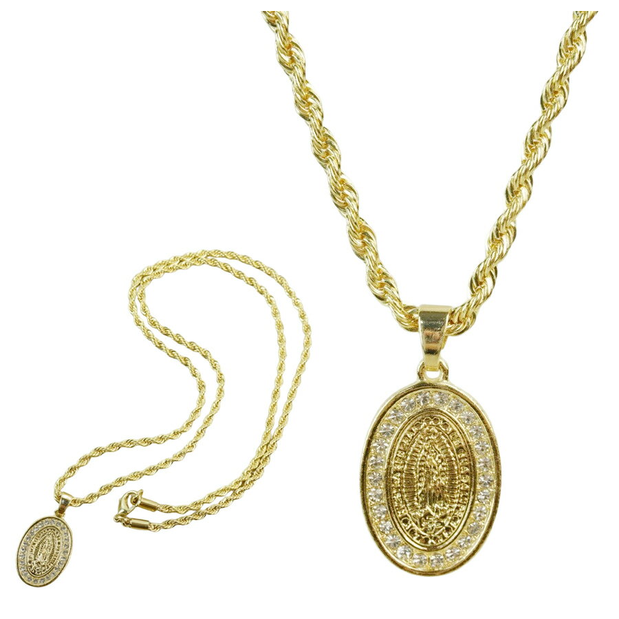 【クリックポスト対応可】男女兼用 ネックレスGUADALUPE OVAL NECKLACEグアダルーペ オーバル ネックレス 楕円形 ロザリオGOLD(ゴールド)聖母 マリア 女神 ブリンブリン 金 ストリート ジルコニア チェーン