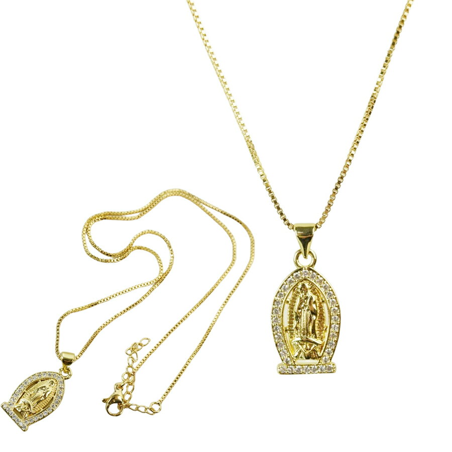Rakuten - 【クリックポスト対応可】男女兼用 ネックレスGUADALUPE RHINE STONE MINI CHARM NECKLACEグアダルーペ ラインストーン付き ミニチャームネックレス ロザリオGOLD(ゴールド)聖母 マリア 女神 アクセ 金 ストリート ジルコニア チェーン