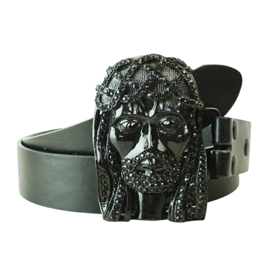 メンズ ベルトBUCKLE LEATHER BELTバックル付き レザー ベルトJEJUS BLACK(ジーザスブラック)イエス キリスト クロス 十字架 モチーフ ストーン