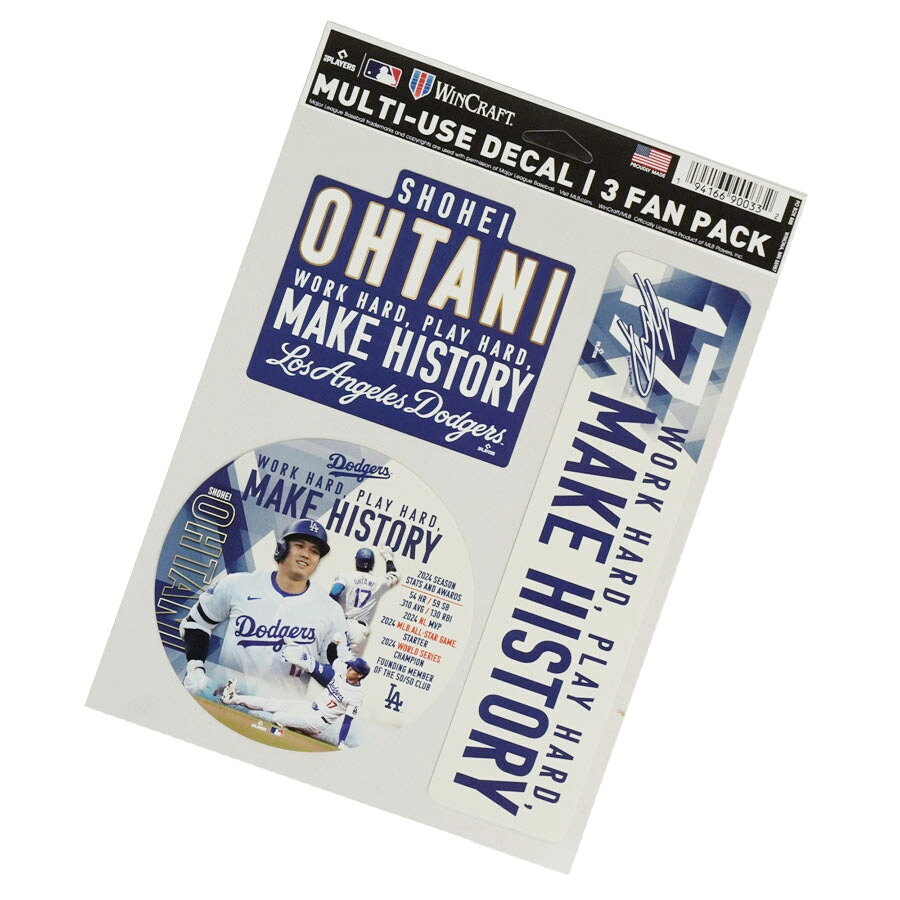 THE MATERIAL WORLDのロサンゼルス ドジャース 公式グッズ定形外郵便対応可WIN CRAFT 大谷翔平 ステッカー 3枚セット オフィシャル シールMAKE HISTORY 3 FAN PACK 50/50 MVPLA DODGERS ロサンゼルス ドジャースブルー ホワイト 山本由伸 佐々木朗希｜アングル2